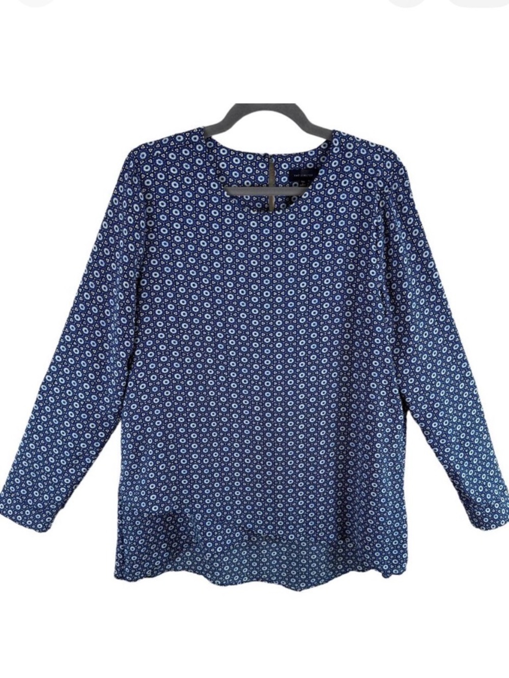 The Limited Geometric Print Crew Neck Long Roll Tab Sleeve Lightweight Blouse LT
